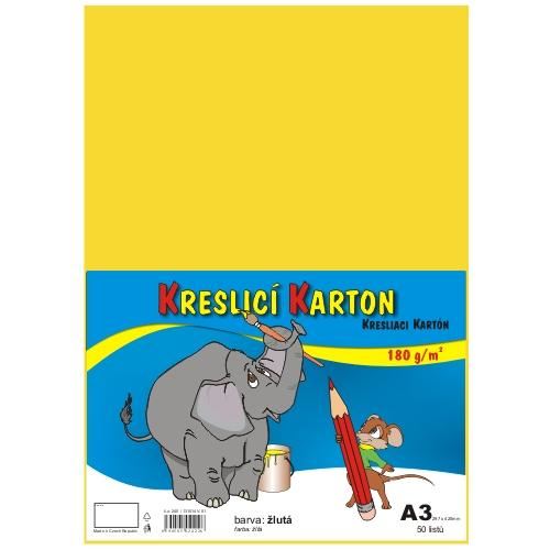 kreslící karton barevný žlutý A3 180gr. / 50 ks