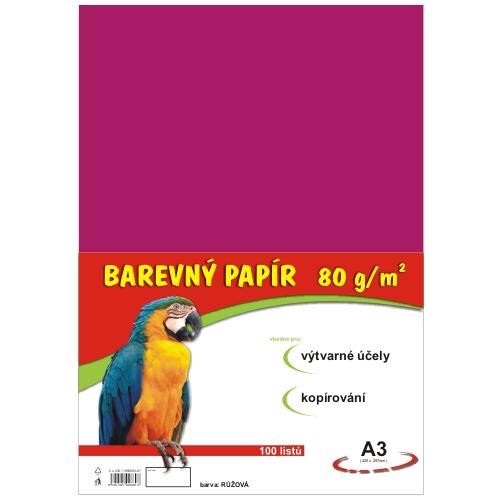 barevný papír A3 80gr. růžový 100 listů