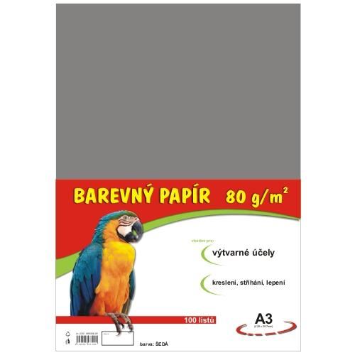 barevný papír A3 80gr. šedý 100 listů