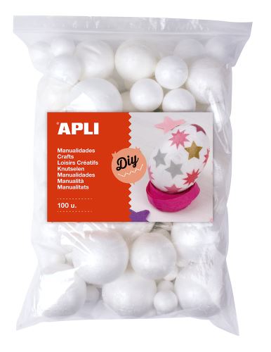 APLI polystyrenové koule, Jumbo pack, mix velikostí, bílé - 100 ks