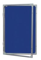 Vitrína s vertikálním otevíráním 120x90cm, filcový modrý vnitřek, se zámkem