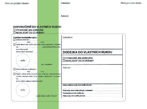 Dodejka C5 zkrácená, samolepící s kr. páskou, zelený pruh, do vlastních rukou bal. 1000 ks
