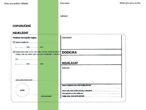 Dodejka C5 zkrácená, samolepící s kr. páskou, zelený pruh, doporučeně, bal. 1000 ks