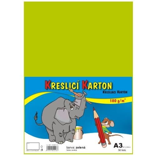 kreslící karton barevný zelený A3 180gr. / 50 ks