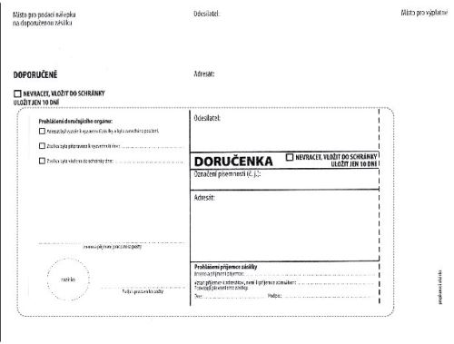 Doručenka C5, bez pruhu vytrhávací doručenkou  a odtr. poučením, zkrácená ,text