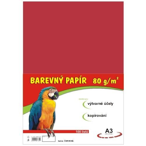 Barevný papír A3 80gr. červený 100 listů