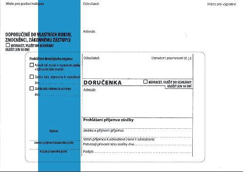 Dodejka B6 s vytrhávací doručenkou a odtrh. poučením, modrý pruh, bal. 1000 ks