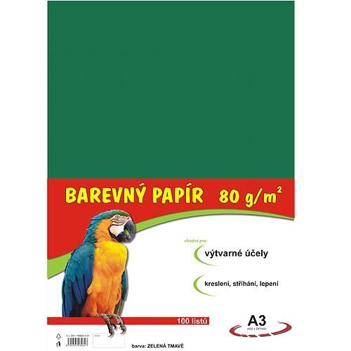 barevný papír A3 80gr. tmavě zelený 100 listů
