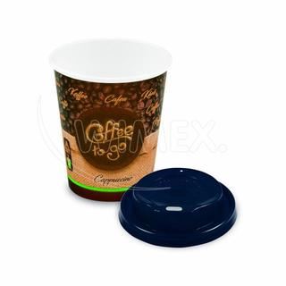 Papírový kelímek "Coffee to go" O80mm 280ml `M: 0,2L/8oz` + víčko černé [10 sad]