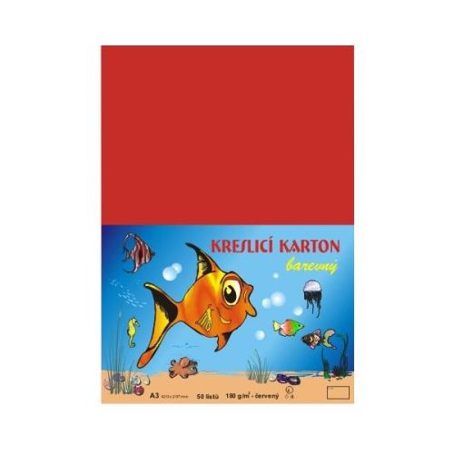 kreslící karton barevný červený A3 180gr. / 50 ks
