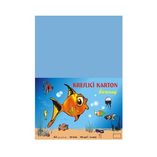 kreslící karton barevný modrý  A3 180gr. / 50 ks