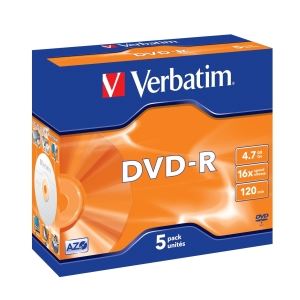 Média DVD-R Verbatim 4.7GB 16x, Silver, Box - 5 ks