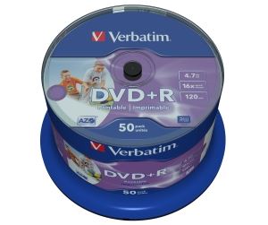 Média DVD+R Verbatim 4.7GB 16x,Printable,Cake 50ks