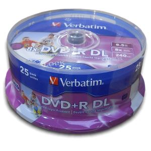 Média DVD+R Verbatim 8,5 GB DL 8x Printable 25ks