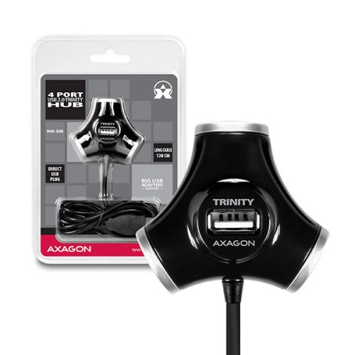 AXAGO externí 4x USB2.0 TRINITY hub černý