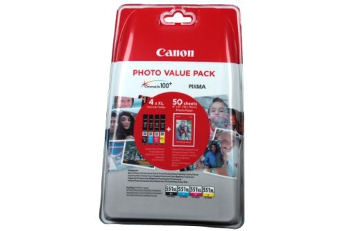Canon CLI-551XL C/M/Y/BK + 50x PP-201