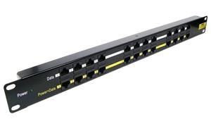 POE pasiv. Patch panel 19" UTP cat.5 12p 1U Black
