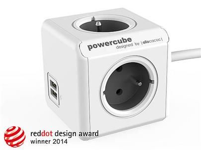 Zásuvka prodluž. PowerCube EXTENDED USB, Grey, 4 rozbočka, 2x USB, kabel 3m