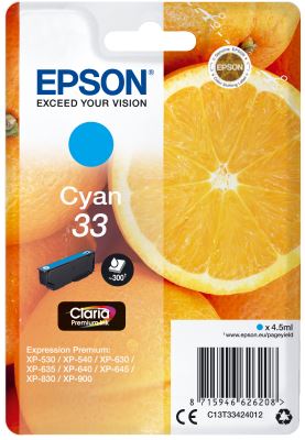 Epson Singlepack Cyan 33 Claria Premium Ink